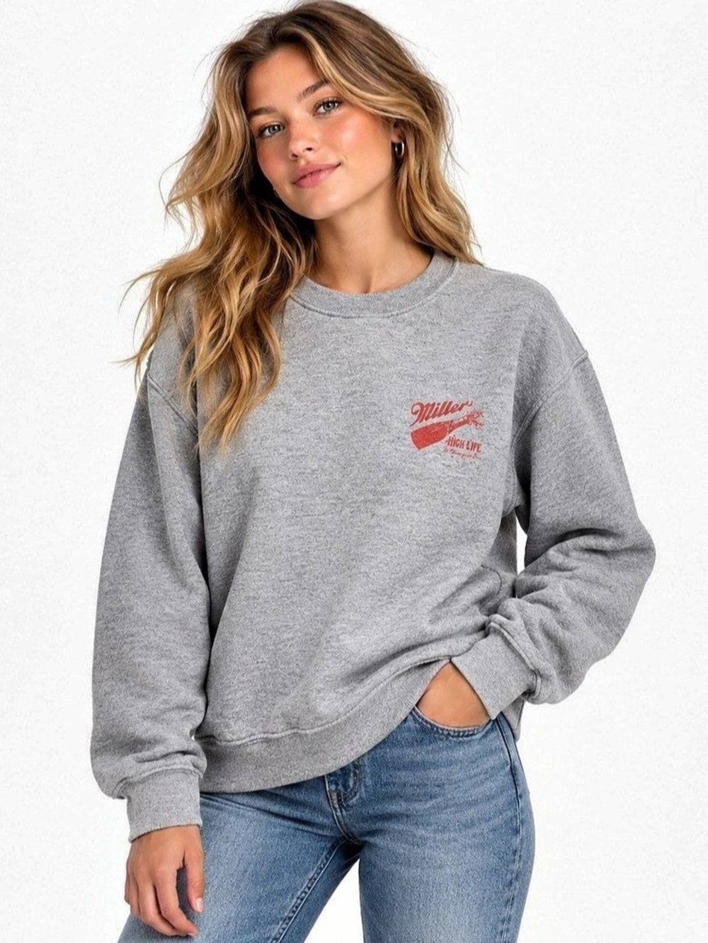 Junk Food Clothing Miller High Life Graphic Sweatshirt Gray & Red XS
